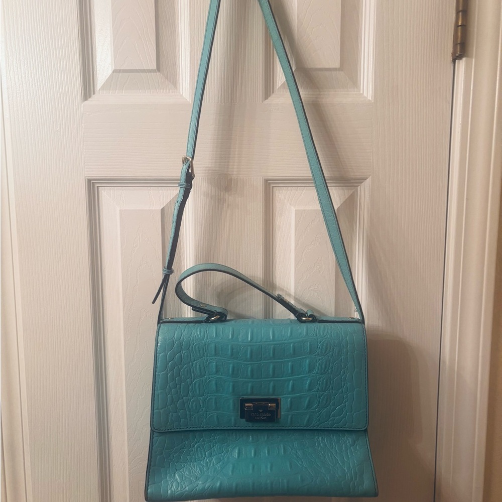 Kate Spade Teal Crocodile-Embossed Crossbody Bag